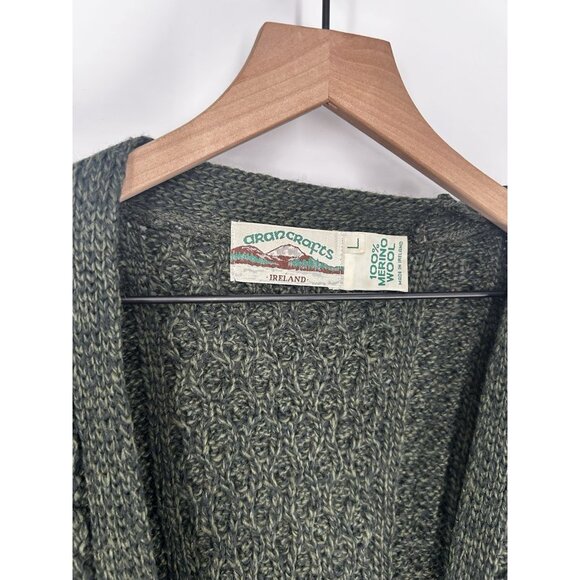 Aran Crafts Women L  Merino Wool Cable Knit Button Up Cardigan Missing Buttons - Picture 4 of 5